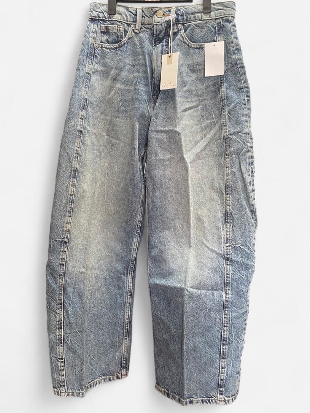 Good American Good Extremely Barrel Light Washed Blue Jeans